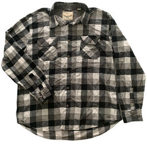 Weatherproof Mens Black White Gray Plaid Flannel Button Front Shirt Size XXL
